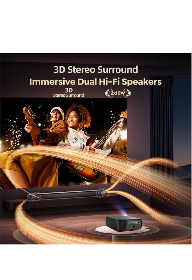 FlashHawk بروجيكتور 1000ANSI 4K - بروجيكتور مكتبي محمول بدقة 1080P FHD مع واي فاي وبلوتوث | تركيز تلقائي | عرض 300'' | نظام أندرويد الذكي للسينما المنزلية الداخلية/الخارجية - Image 5